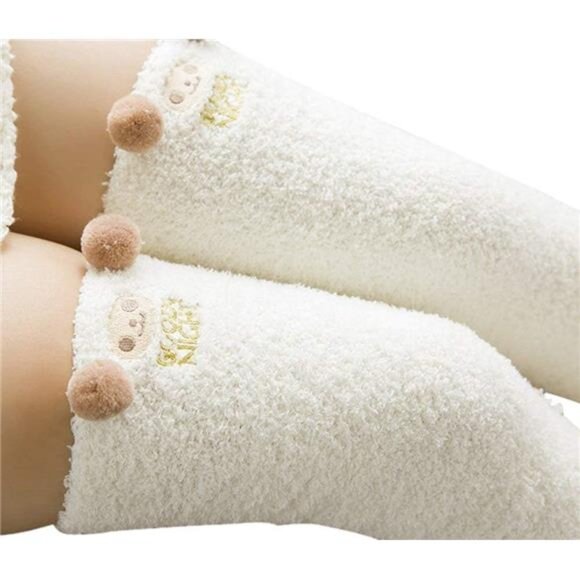 Womens Over Knee High Fuzzy Socks Cute Cartoon Thigh High Stockings Warm Stripe - Picture 6 of 8